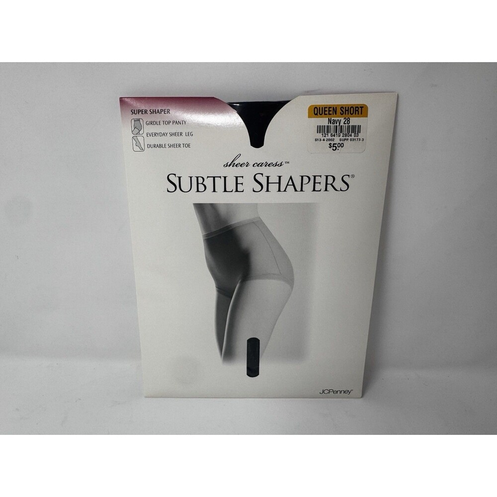 Sheer Caress Subtle Shapers Queen Short Navy 28 Pantyhose New Vintage JCP